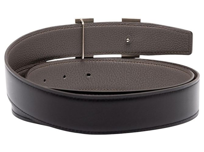 Cintura reversibile Hermès Constance H Guillochee in Swift e Togo nero - vista 3
