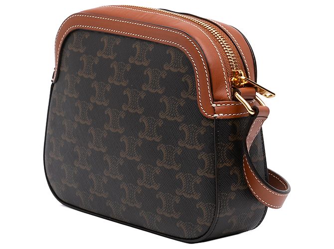 Céline Celine Borsa Camera Small Triomphe in tela rivestita marrone con logo Marrone scuro - vista 2