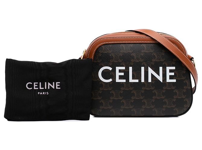 Céline Celine Borsa Camera Small Triomphe in tela rivestita marrone con logo Marrone scuro - vista 7