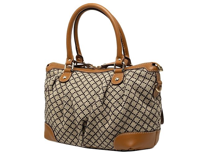 Borsa Satchel Gucci Beige Diamante Canvas Sukey - vista 2