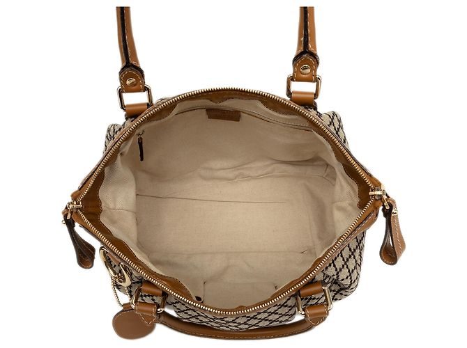 Borsa Satchel Gucci Beige Diamante Canvas Sukey - vista 4