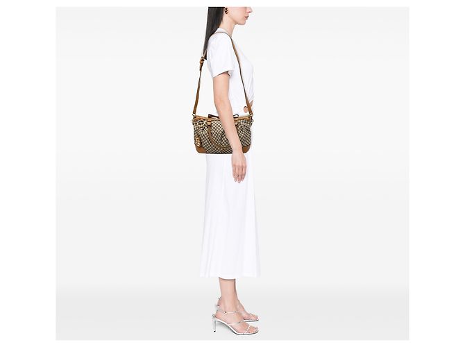 Borsa Satchel Gucci Beige Diamante Canvas Sukey - vista 6