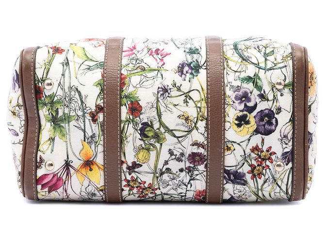 Borsa Boston Gucci Flora Joy Medium in canvas bianco - vista 3