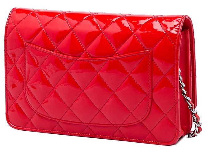 Cartera Chanel Red CC Quilted Patent Wallet On Chain Roja - vista 2