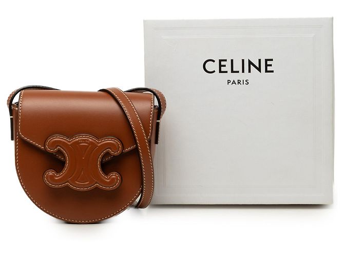 Céline Celine Brown Mini Calfskin Cuir Triomphe Besace Crossbody Marrone - vista 9