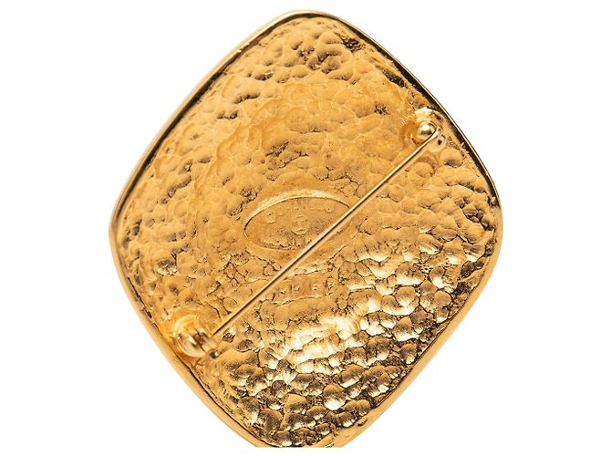 Broche Chanel Gold CC chapado en oro grabado con diamantes Dorado - vista 3
