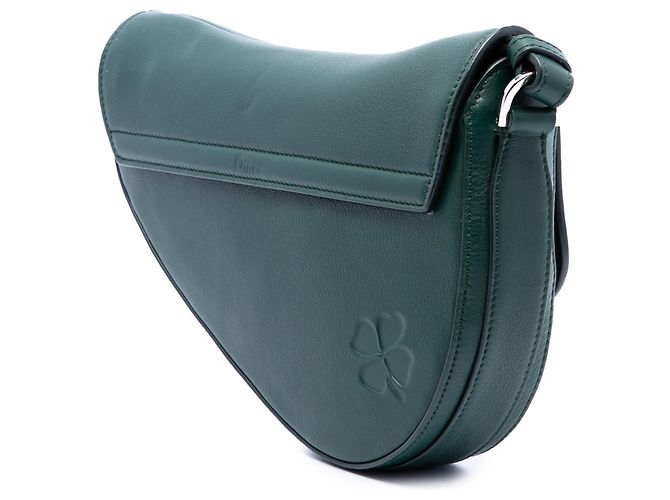 Autre Marque Borsa a tracolla Saddle Dior in pelle di vitello liscia goffrata verde con trifoglio Verde scuro - vista 2