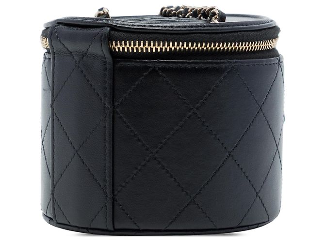 Chanel Mini CC Quilted Vanity Bag aus schwarzem Lammleder mit runder Kette - Ansicht 2
