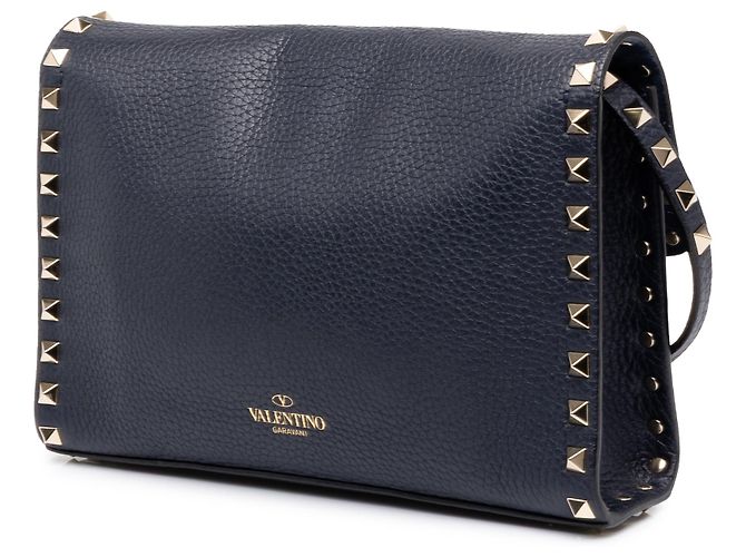 Valentino Borsa a Tracolla Rockstud con Chiusura Blue in Pelle di Vitello Martellata Medium Blu navy - vista 2