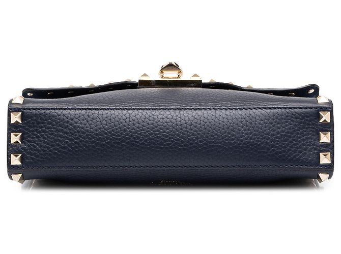 Valentino Borsa a Tracolla Rockstud con Chiusura Blue in Pelle di Vitello Martellata Medium Blu navy - vista 3