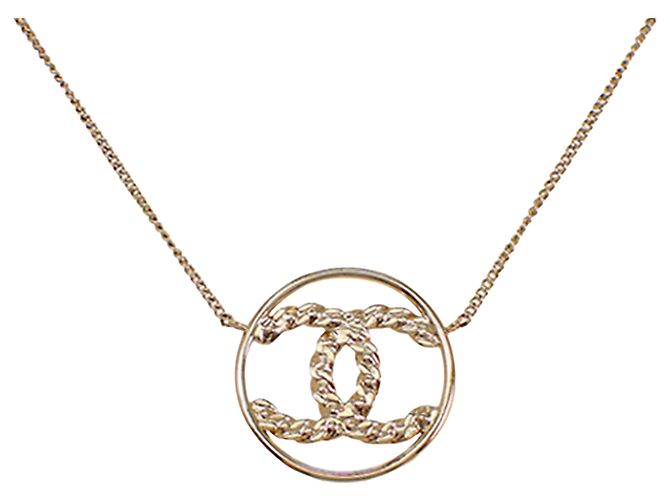 Collana Chanel Gold CC Placcata Oro con Pendente Rotondo Strass D'oro - vista 3