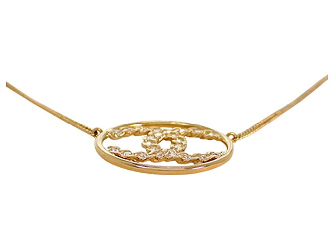Collana Chanel Gold CC Placcata Oro con Pendente Rotondo Strass D'oro - vista 6