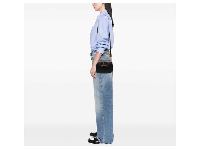 Gucci Black Small Grained Calfskin Bamboo Night Negro - vista 6