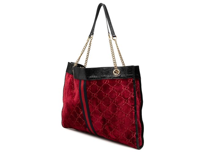 Gucci Rajah Große Tote aus rotem Samt mit GG Web-Streifen Bordeaux - Ansicht 2