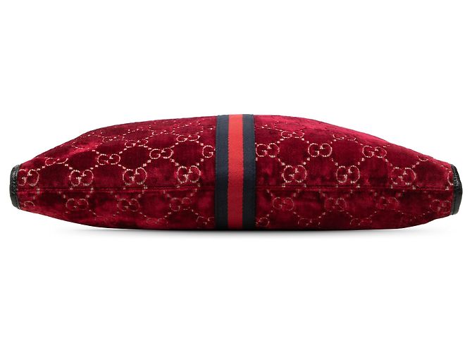 Gucci Rajah Große Tote aus rotem Samt mit GG Web-Streifen Bordeaux - Ansicht 3