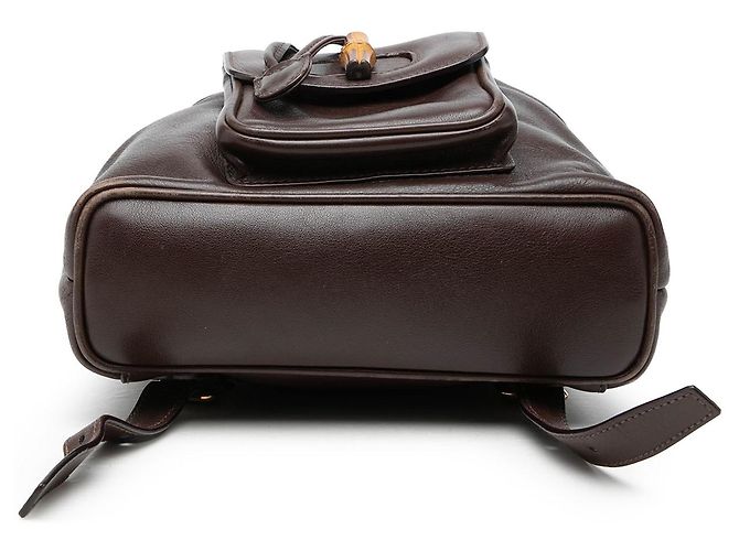 Bamboo Mochila mini Gucci de piel de becerro marrón con cordón y bambú Castaño Marrón oscuro - vista 3