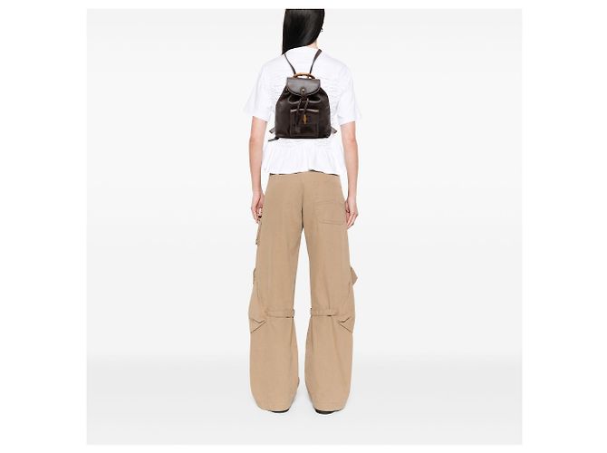 Bamboo Mochila mini Gucci de piel de becerro marrón con cordón y bambú Castaño Marrón oscuro - vista 6