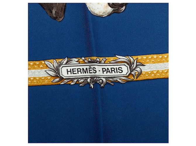 Lenço de seda Hermès Blue Le Laisser Courre 90 Azul Azul escuro - vista 5