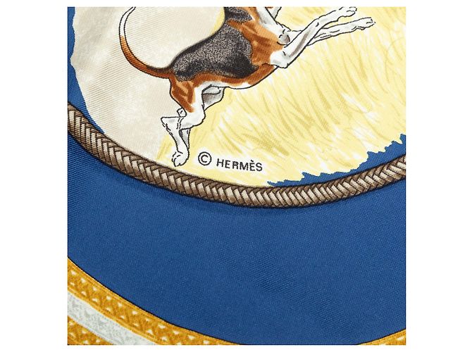 Lenço de seda Hermès Blue Le Laisser Courre 90 Azul Azul escuro - vista 6