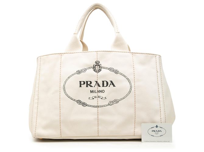 Tote Prada Large Canvas Canapa Logo Branco - vista 7