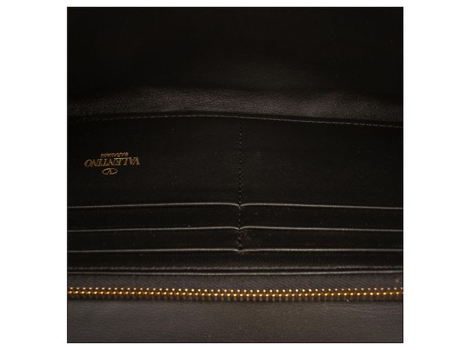 Portafoglio con catena Valentino in nappa nera con Roman Stud Nero - vista 4