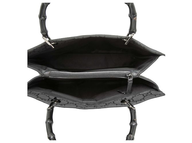 Bamboo Bolsa de mão Gucci em nylon GG preto com bambu - vista 4