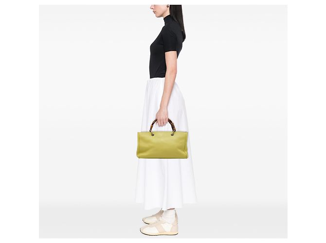 Borsa Gucci Yellow Medium Calfskin Bamboo Shopper Satchel Giallo - vista 5