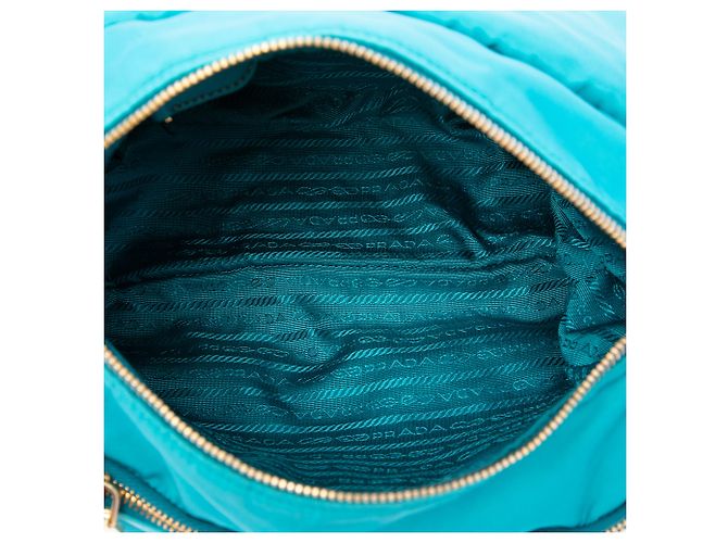 Borsa a tracolla Prada in Tessuto blu con rifiniture in Saffiano, zip e doppia fibbia Turchese - vista 4