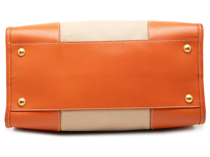 Bolsa Prada em lona Canapa com logo e acabamento em couro Saffiano bege - vista 3