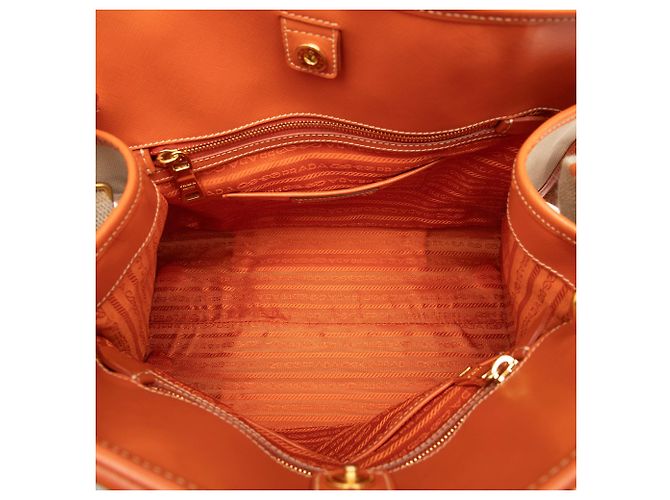Bolsa Prada em lona Canapa com logo e acabamento em couro Saffiano bege - vista 4