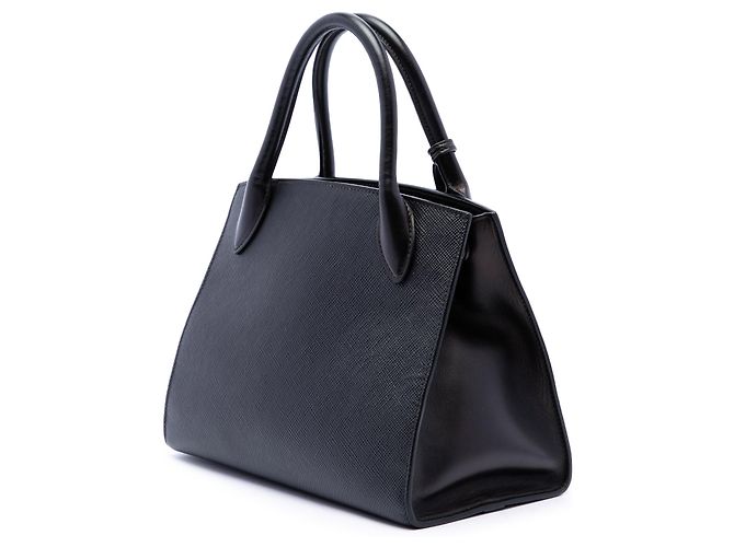 Prada Borsa Satchel Monochrome Piccola in Pelle Saffiano Nera Nero - vista 2