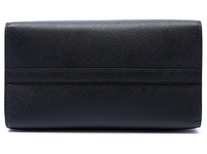 Prada Borsa Satchel Monochrome Piccola in Pelle Saffiano Nera Nero - vista 3
