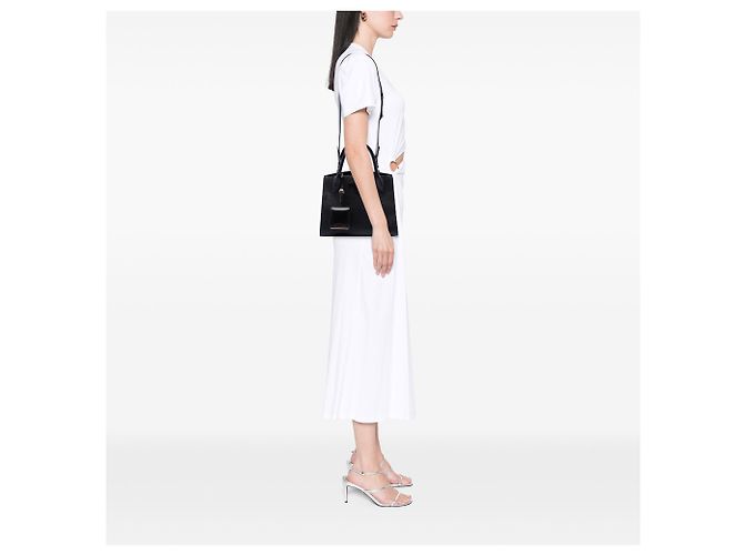 Prada Borsa Satchel Monochrome Piccola in Pelle Saffiano Nera Nero - vista 6