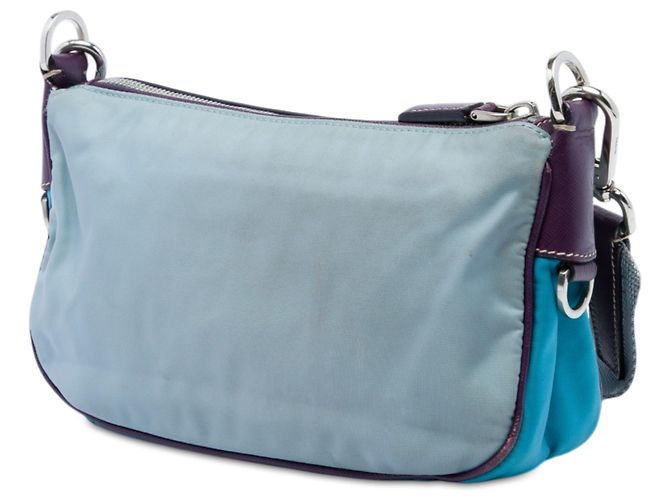 Borsa a tracolla Prada in Tessuto con rifiniture in Saffiano blu, tasca frontale e chiusura a zip - vista 2