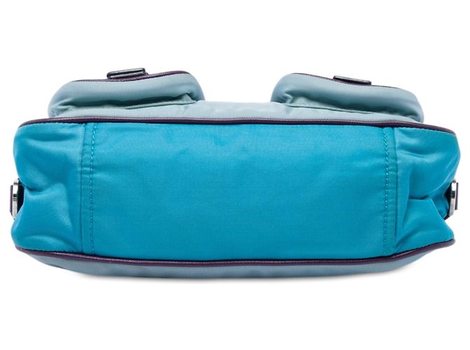 Borsa a tracolla Prada in Tessuto con rifiniture in Saffiano blu, tasca frontale e chiusura a zip - vista 3