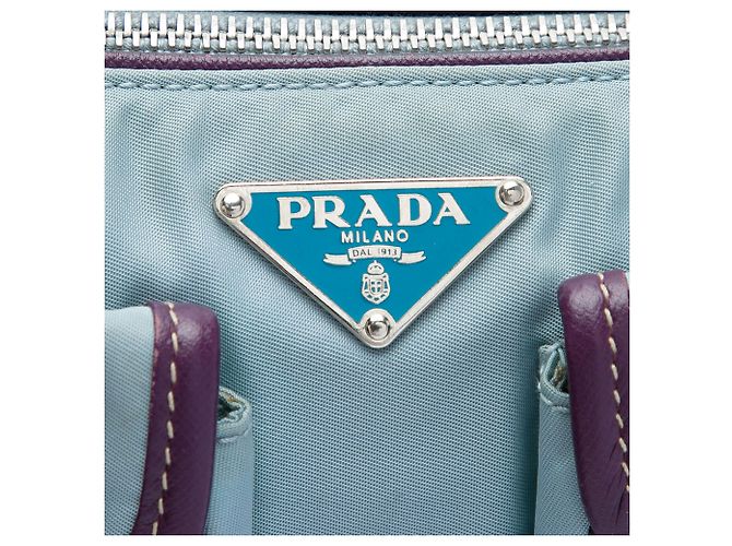 Borsa a tracolla Prada in Tessuto con rifiniture in Saffiano blu, tasca frontale e chiusura a zip - vista 4