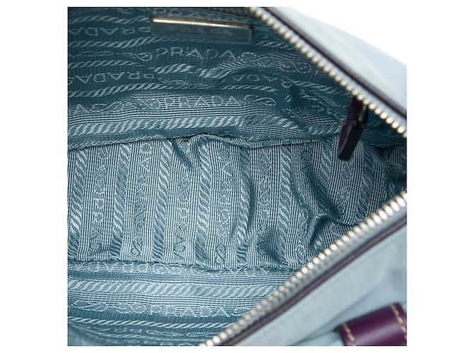 Borsa a tracolla Prada in Tessuto con rifiniture in Saffiano blu, tasca frontale e chiusura a zip - vista 5