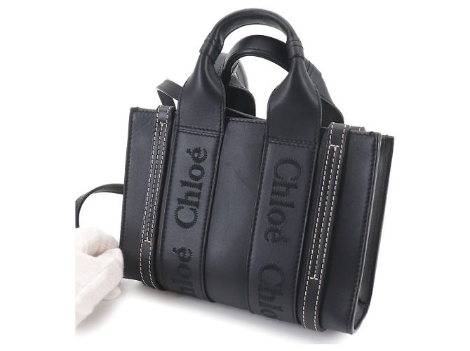 Chloé Woody Mini 2-way Leder Tote Handtasche Schwarz - Ansicht 10