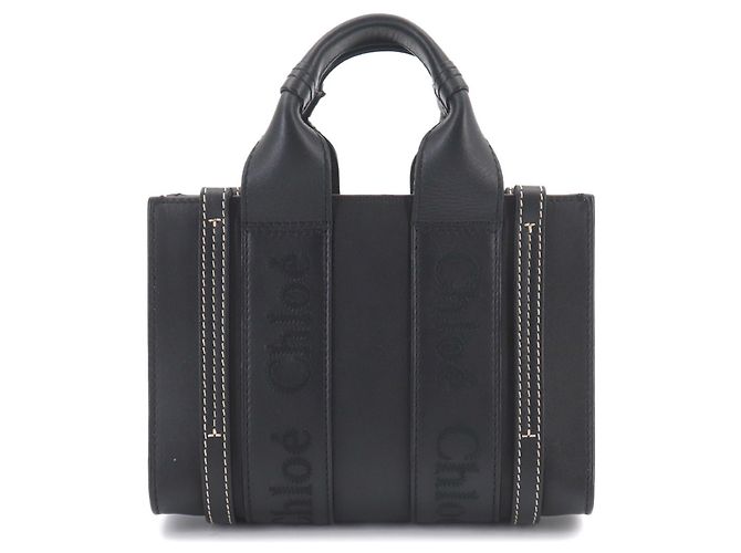 Chloé Woody Mini 2-way Leder Tote Handtasche Schwarz - Ansicht 3