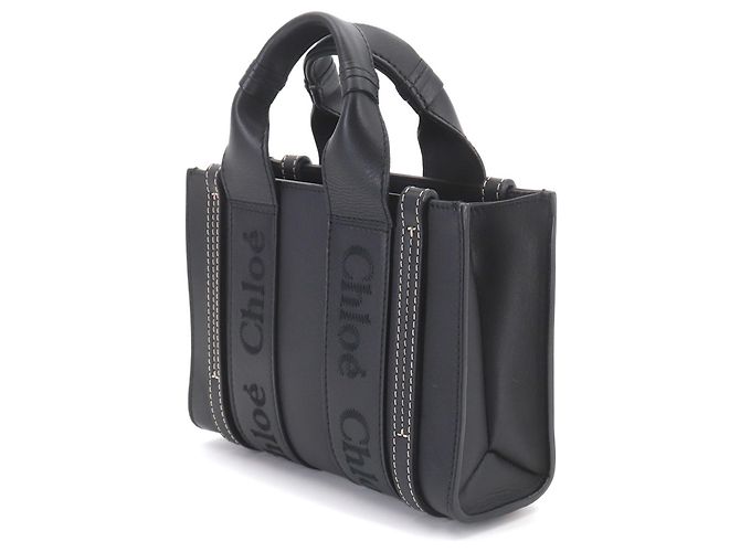 Chloé Woody Mini 2-way Leder Tote Handtasche Schwarz - Ansicht 4