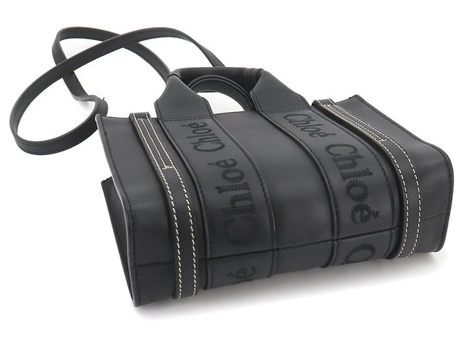 Chloé Woody Mini 2-way Leder Tote Handtasche Schwarz - Ansicht 5