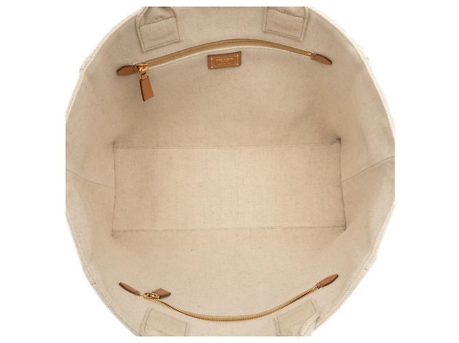Prada Triangle Logo Plate Tote Bag Beige Cream - view 4