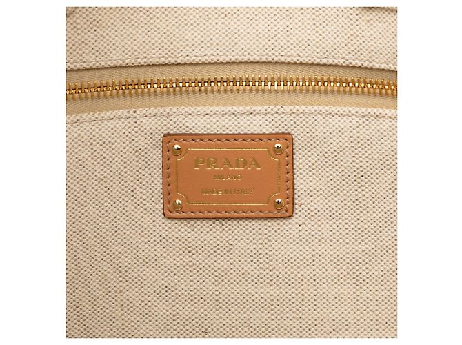 Prada Triangle Logo Plate Tote Bag Beige Cream - view 5