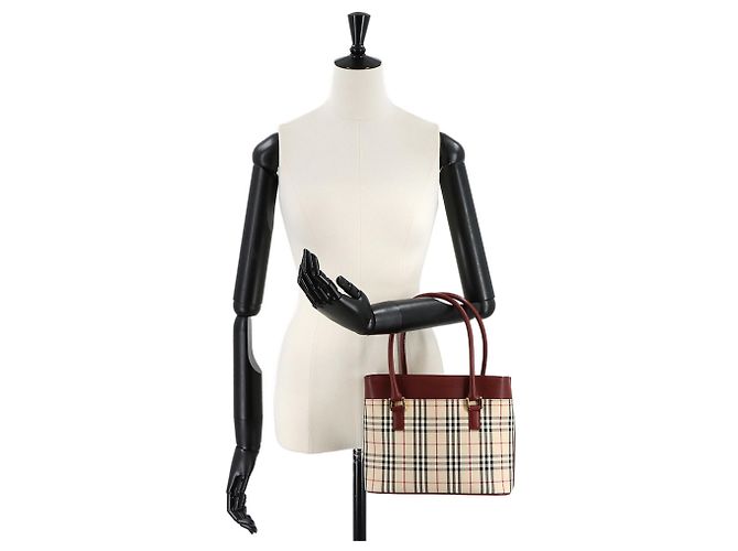 Burberry Nova Check Handtasche Beige Bordeaux - Ansicht 10