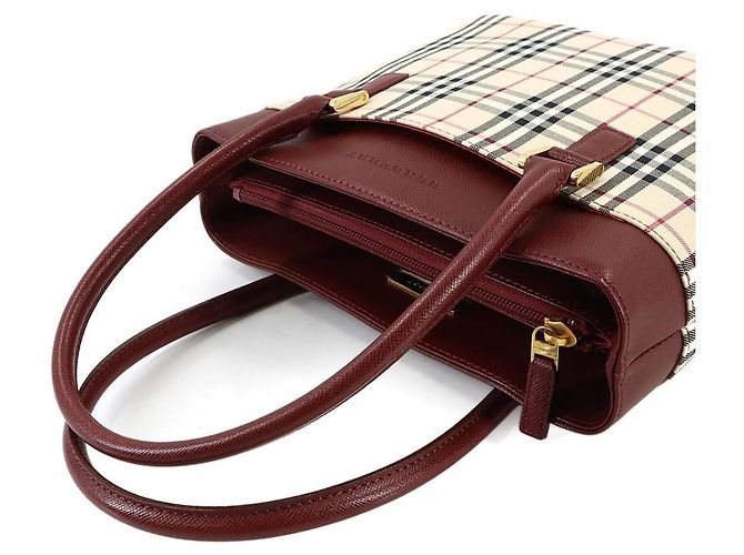 Burberry Nova Check Handtasche Beige Bordeaux - Ansicht 6