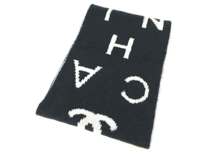 Sciarpa-stola Chanel in lana e cashmere Nero Bianco - vista 4