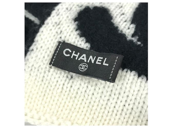 Sciarpa-stola Chanel in lana e cashmere Nero Bianco - vista 8