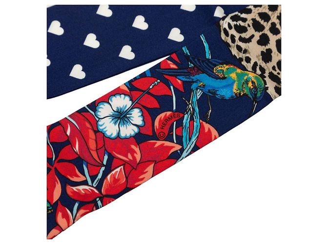Hermès Lenço Twilly Jungle Love Hermes Multicor Azul marinho - vista 2