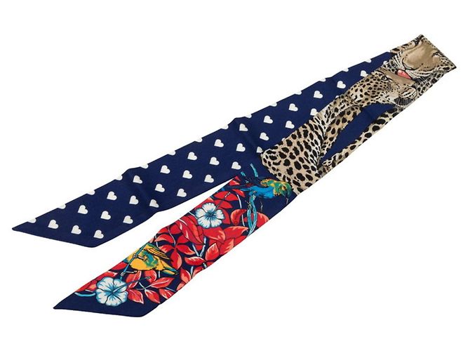Hermès Lenço Twilly Jungle Love Hermes Multicor Azul marinho - vista 4