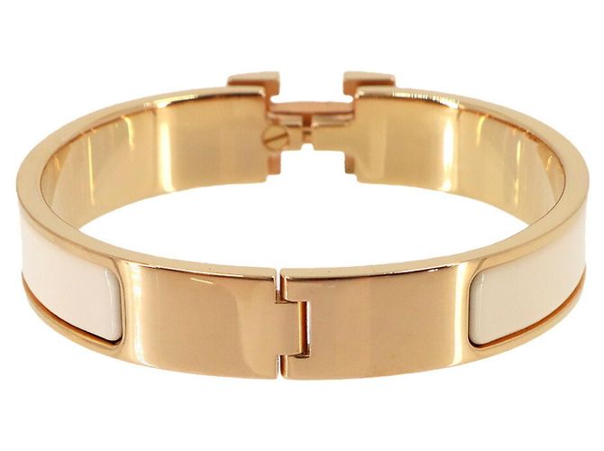 Bracelete Hermès Clic H PM Bege Dourado - vista 3